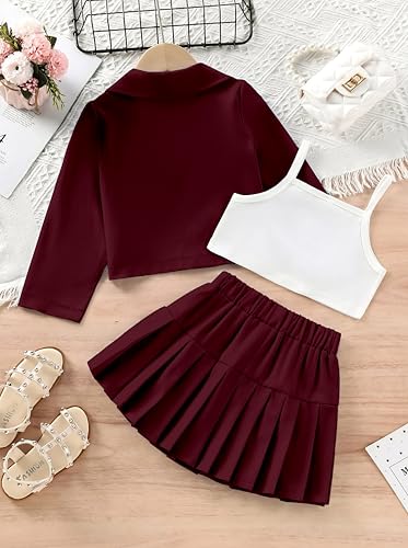 Image of Three Piece Co ord Set Dress for Girls| Jacket Top and Skirt Open Front Suits Set| Girls Clothing Set