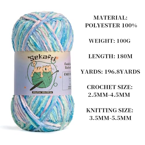 Image of 3 Pack of 300g (590yds) Fuzzy Chenille Yarn for Crocheting,Fluffy Amigurumi Crochet Yarn for DIY Craft /Hat /Clothes, Soft Velvet Baby Blanket Yarn(3 Candyfloss)