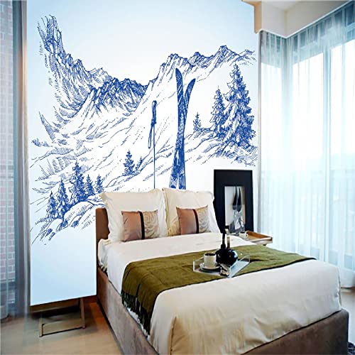 ZCFGG 3D-print zelfklevende niet-geweven foto muur kunst muurschildering Wit kunst sneeuwberg 400 x 280cm woonkamer… - Afbeelding 5