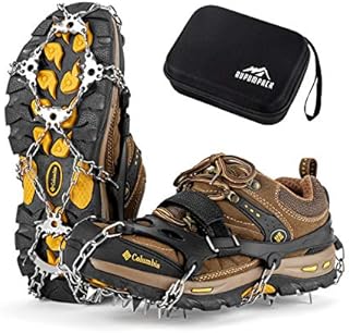 RUPUMPACK Crampons Ice Cleats Traction Snow Grips for Boots Shoes Men Women Kids, 23 Stainless Steel Micro Spikes, Anti Slip Safe Protect for Walking Fishing Jogging Climbing Hiking Mountaineering