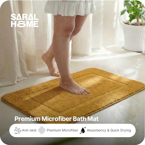 Image of Saral Home - Good Morning Mat, Soft, Anti-Skid, Washable, Water Absorbent, Quick Drying, All time usable Bathmat /Doormat /Runner. Slip-Resistant Backing for Everyday Safety.(Gold. 50X70-1PC)