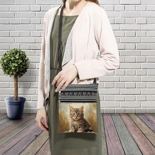 Adorable Little Cat Messenger Bag Small Ethnic Pattern Printed Adjustable Strap Crossbody Zipper Bag Adorable Little Cat Phone Bag Wallet Cute Shoulder Handbag for Women3
