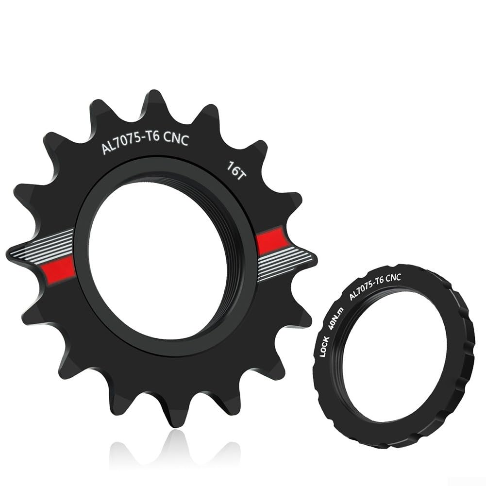 Honseadek Single Speed Flywheel for Fixed Gear Bike, CNC Machined Aluminium Alloy Cog with Lock Ring, Lightweight Track Bike Sprocket 14T-18T, Black(17T)