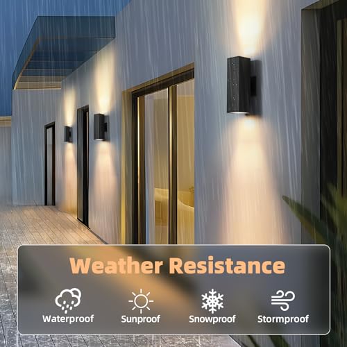 Image of 4 Pack LED Square Up Down Outdoor Wall Lights, Black Exterior Light Fixture | Bulb Incl., 3000K, Aluminum, 12'' Modern Outdoor Lights for House, Waterproof Outside Porch Sconce Light for Garage, Patio
