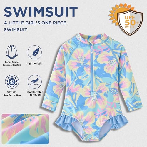 Image of UMELOK Baby Girls One Piece Swimsuit Infant Bathing Suit Long Sleeve Rash Guard Swimwear with UPF 50+ Sun Protection