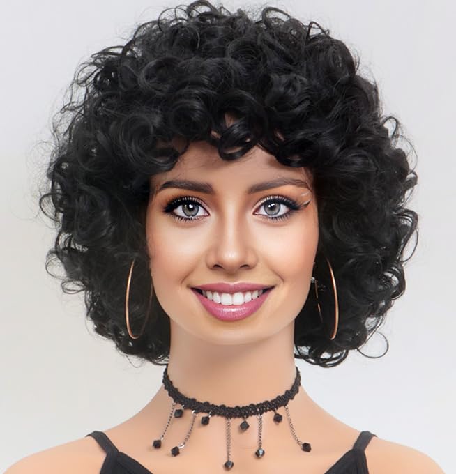 Miniatura 3 de Retoleca Curly Wigs for Black Women Short Curly Wig with Bangs Afro Cute Wigs Natural Looking Soft Bouncy Fluffy Comfortable Light Weight Wig Heat