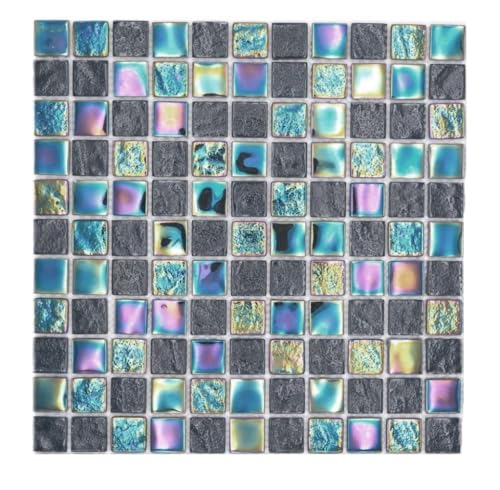 Mosaïque en verre - Petit flip flop irisé - Noir/bleu saphir multicolore - Pour mur de cuisine ou douche