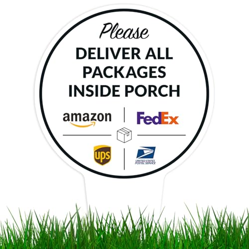 Image of Package Delivery Sign, Delivery Instructions Deliver All Package Inside Porch Sign, 9x17 Inches Round Shape, Aluminum Composite Made in USA by Sigo Signs
