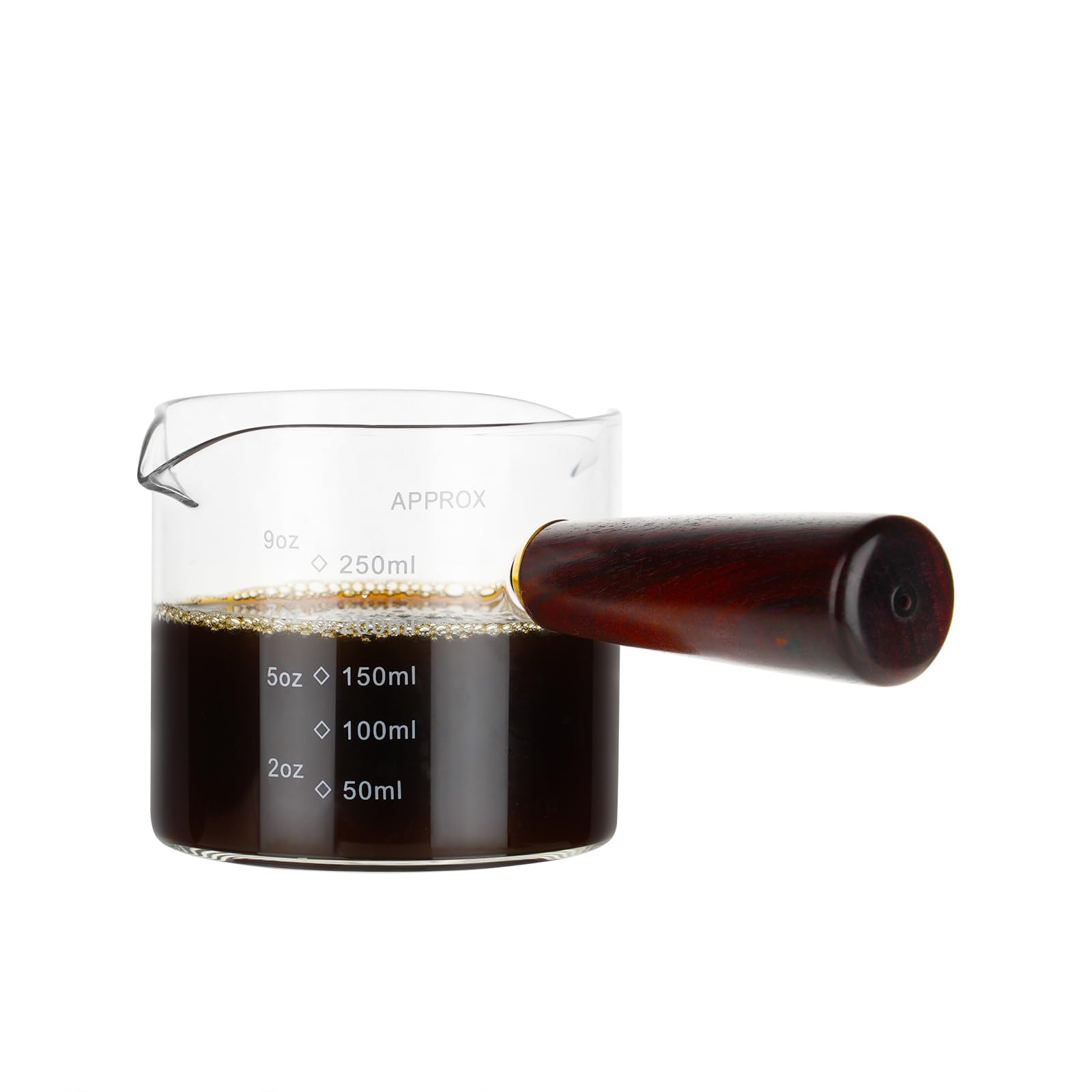 250ML/8.5OZ Measuring Cup Espresso Shot Glasses Double Spouts Large Coffee Cup with Wood Handle Triple Pitcher Milk Cup Parts Clear Glass By BCnmviku (250ml-1pack)