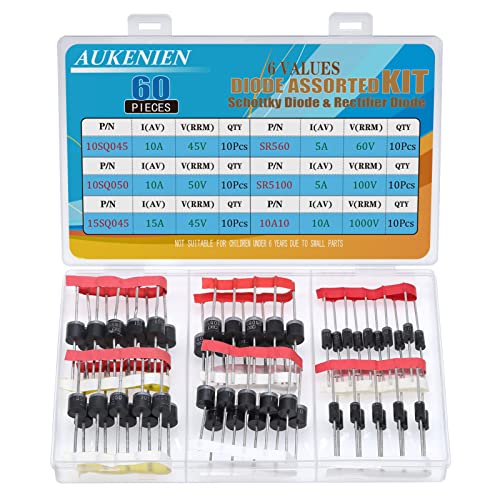 Ya en mundofriki.es: AUKENIEN 6 Valores 60pcs Diodos Schottky Rectificadores Kit 10SQ045 10SQ050 15SQ045 10A10 SR5100 SR560 Diodo 5A 10A 15A 45V 50V 60V 100V 1000V Diodes Rectificador de Panel Solar Axial