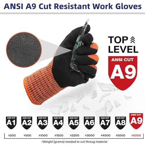Schwer ProGuard Highest Level Cut Resistant Work Gloves PR3326 for Extreme Protection，ANSI A9 Cut Gloves with Reinforced Thumb, Non Slip, Non PFAS, Durable, Touch-screen, Orange 2 Pairs（L）