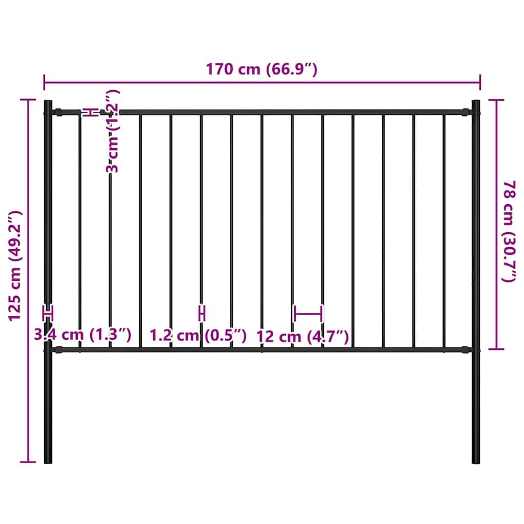 Elemento de acero para valla Woerden con postes, 1,7 x 0,75 m, color negro, incluye material de fijación para un montaje sencillo