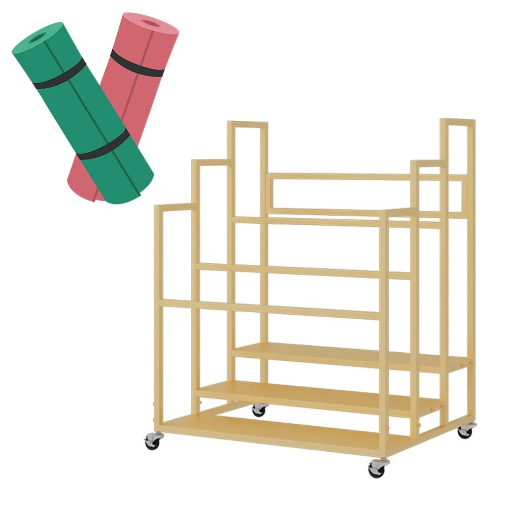 Cesta de soporte para esterilla de yoga, carrito de almacenamiento grande con ruedas, organizador de rodillos de espuma, estante comercial para gimnasio/estudio de yoga con capacidad para 30