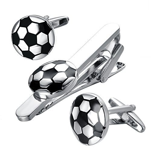 おもしろ ネクタイピン カフス セット サッカー ネクタイピン おしゃれ 黒 フットボール タイピン カフスボタン メンズ 父の日 ギフト (サッカー)