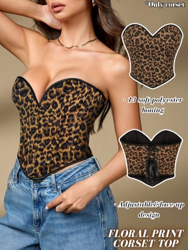 Boned Lace Up Corset Top For Women, Heart Overbust Strapless Vintage, Sexy Bustier Crop, Party Club Outfits2