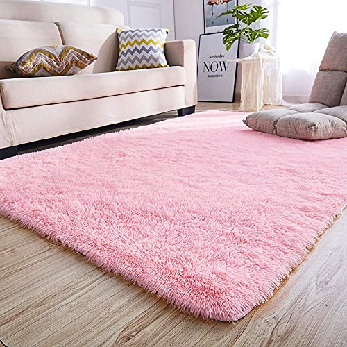 Image of A R Creations Anti Slip Fluffy Fur Plain Area Rug Made with Polyester and Microfiber for Home Office Kitchen Living Room Bedroom and DiningHall (4x6 Feet, Pink