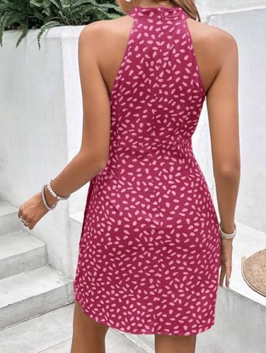 Image of LIGHT DOT Women's Summer Dress Dot Print Halter Neck Tie Waist Casual Zipper Back Sundress Vacation Outfits