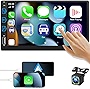 Double Din Car Stereo Voice Control for Apple CarPlay and Android Auto, 7 Inch Touch Screen Car Radio with Bluetooth, aftermarket MP5 Player Mirror Link, Backup Camera, AM/FM Audio Receiver, Subwoofer