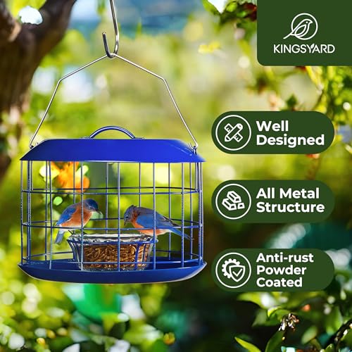 Kingsyard KY16USKYBF173CP01A01 Bluebird Feeders For Outdoors Hanging, All Metal, Cage Mealworm Bird Feeder With Tray, Squirrel Proof & Weatherproof, Easy To Refill & Clean thumb #1
