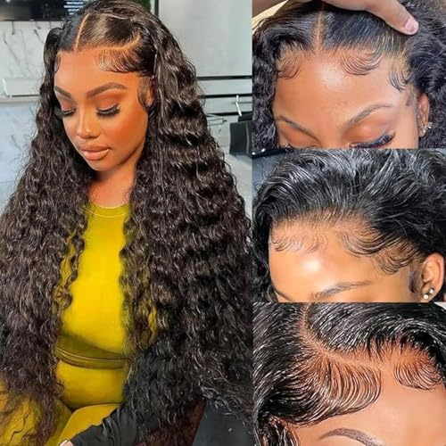 Bling Hair 34 Inch Deep Wave Lace Frontal Wigs Human