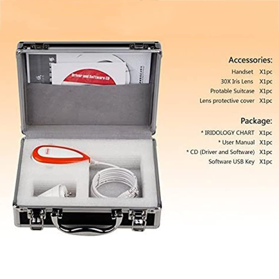 Telecamera di Analisi Dell'iride,Interfaccia USB 2.0 Eye Camera Iriscope,Analizzatore Lampada Sinistra/Destra da 5,0 Milioni di Pixel con Obiettivo Dell'iride 30x E Software di Analisi