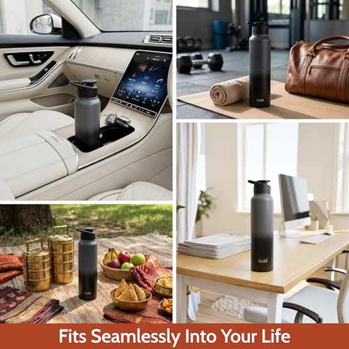 Image of Clazkit Dual Colored Stainless Steel Water Bottle |ISI Certified Leakproof,Durable for School Kids, Fridge, Sports, Gym, Yoga & Office - Easy to Clean & Reusable-1000ml - Set of 3 -Black