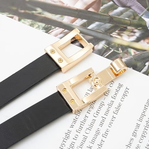 Women's Skinny Genuine Leather Belts Thin Waist Belt with Gold Buckle for Dresses 6