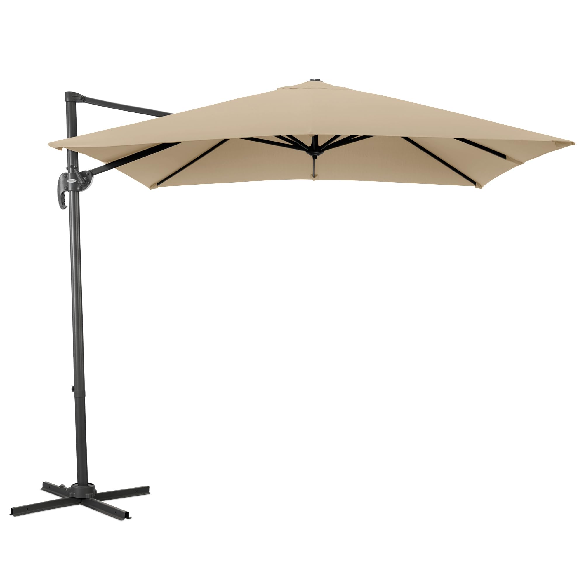 Christow Taupe 2.5M Cantilever Parasol – Large Banana-Style Umbrella For Garden Patio, Square Polyester Overhanging Canopy, Upf30+ Uv Protection, Crank Handle, Tilt Function, 360° Rotation