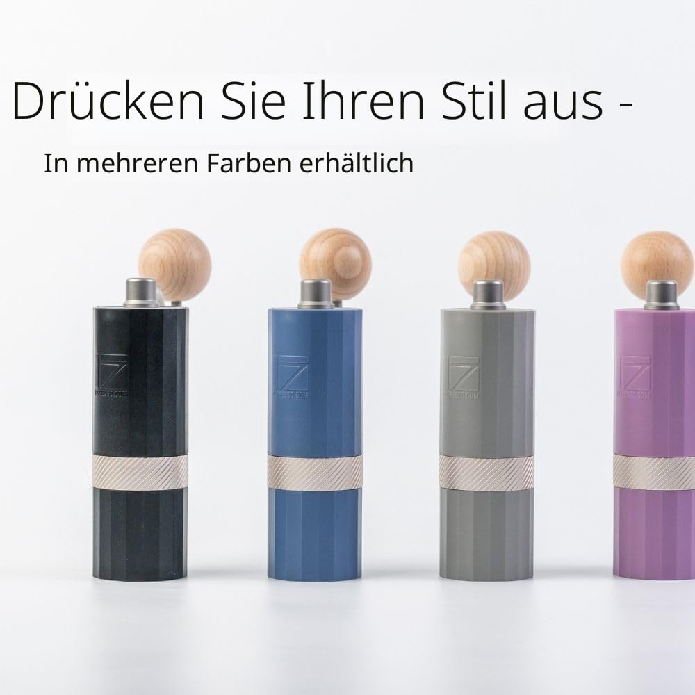 1Zpresso Q Air Manuelle Kaffeemühle, heptagonale Montage, Edelstahl, konischer Grat, Kunststoffgehäuse, leicht, Reisegröße, passt in den Kolben, numerisch verstellbare Einstellung