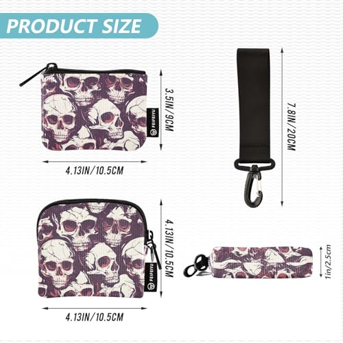 Black and Red Skull Women's Wallets Card Cases Minimalist Zipper Wallet Coin Bag with Wristlet Strap for Daily Use 2 Packs4