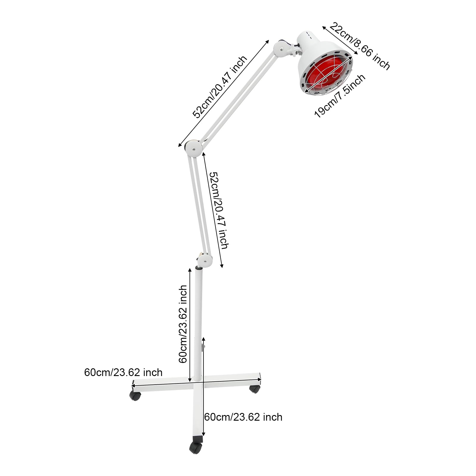 Lámpara infrarroja de luz roja, 275 W, lámpara infrarroja, lámpara de calentamiento con soporte y 4 ruedas universales, luz roja, lámpara terapéutica ajustable 0-90 °C, giro 360°, para masaje