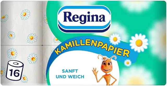 Regina Kamillenpapier 3-lagiges Toilettenpapier – 16 Rollen, sanft mit Kamillenduft