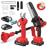 SEESII 高枝チェーンソー 電動 6インチ 充電式 ハンディチェーンソー 剪定鋏セット コードレス 一台四役 伸縮ポール（125〜250cm 無段階調整） オイルボトル搭載 パワフル 木工用切断・高枝剪定・庭木のお手入れ 替刃・バッテリー2個・日本語取扱説明書付き（赤い）M6G Pro