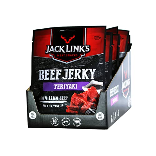 Jack Link's Beef Jerky Teriyaki - 12er Pack (12 x 70g) - Hochwertiger fleischsnack - Exotisches Teriyaki-Aroma - High Protein-Snack - Perfekt für Unterwegs, im Büro oder beim Sport