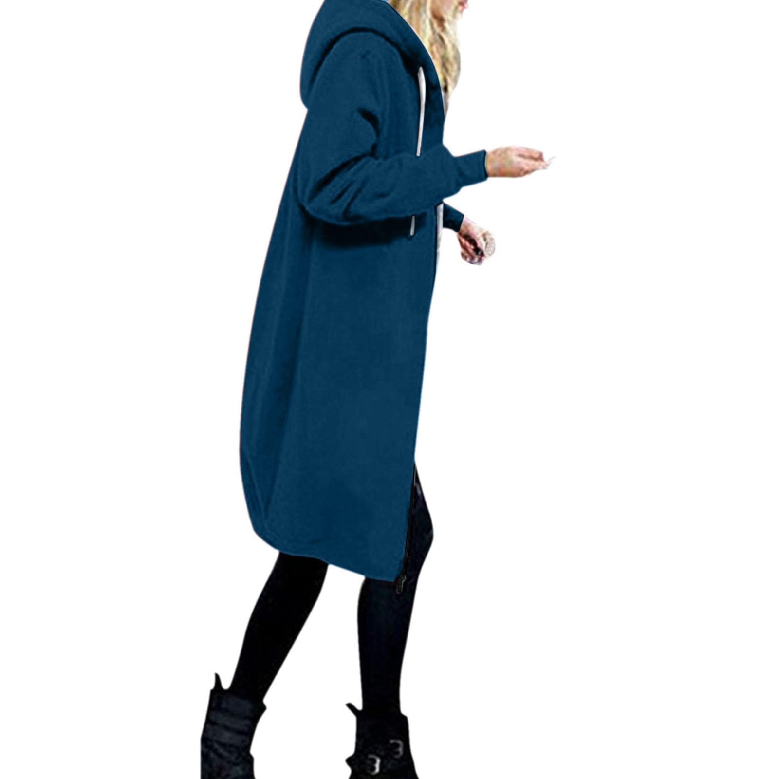 Generico Lunga con Cappuccio con Zip da Donna - Tunica Donna Elegante | Moda Tinta Unita Top Leggera Taglie Forti Morbida Termica Viaggio Abbigliamento Autunno Primaverile Outdoor