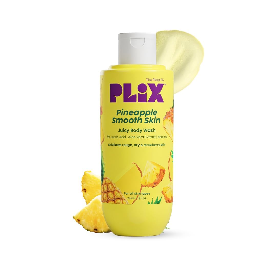 plix - the plant fix pineapple 5% lactic acid exfoliating body wash for all skin types | paraben-free shower gel | for dry, rough & strawberry skin | 236 ml pack of 2