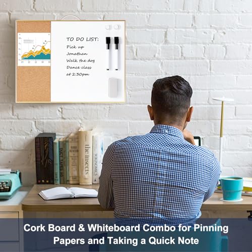 Image of Small Cork Board Whiteboard Combo - 12 inch X 16 inch Portable Aluminum Gold Framed Magnetic Dry Erase Board for Wall, Mini Bulletin CorkBoard with a Handle for Office, Home and School