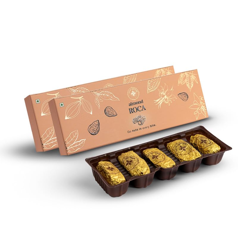 Image of Cacao Springs Premium Almond Roca Chocolates for Healthier Snacking, Premium Choco & Nut Delicacy Treats, Premium Gift Hamper for Christmas Gifts, 5 Pieces in Each Box, 2 Boxes, 120gm