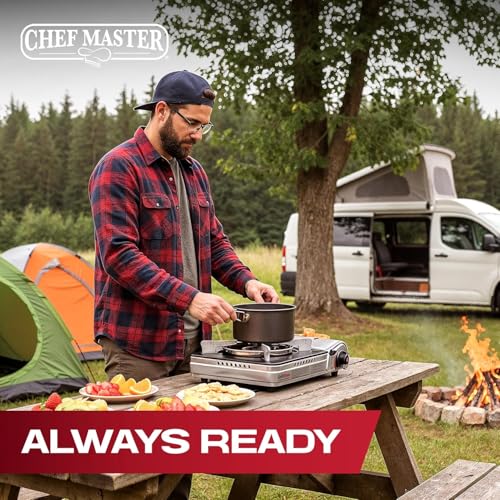 Grill Boss Dual Fuel Camp Stove - 12,000 BTU Butane & Propane Portable Stoves for Camping, Emergencies, BBQ, Hiking & Backpacking - Double Wind Guard, Instant Piezo Ignition System - 90057