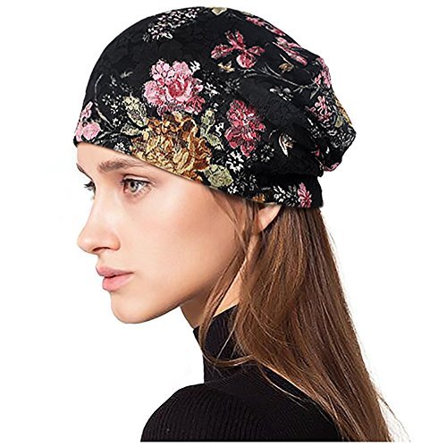 Floral Lace Beanie Hat Chemo Cap Stretch Slouchy Turban Headwear