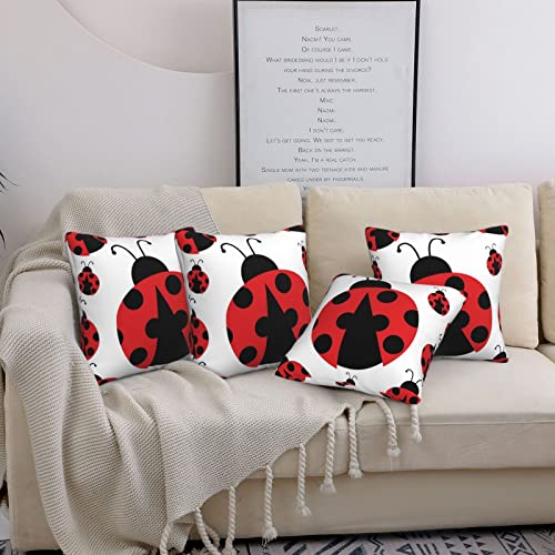 Funny Ladybug Printed Throw Pillows Covers Set Of 4 Cozy Square Decorative Pillow Case Cushion Covers For Sofa Living Room 16"X16" #TOP3