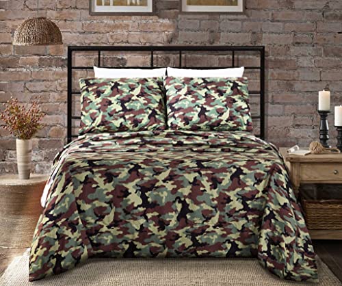 Chezmoi Collection Military Camo 4-Piece Sheet Set - Camouflage Army Green Printed Soft Microfiber Sheets, King Size #TOP1