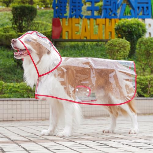 超クリア可視性犬レインコート-フルカバレッジフード付きペットレインウェア反射ストリップ、スナップボタン&リーシュ穴