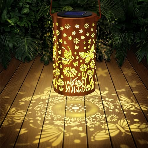 HOTUT Solarlaterne für Außen, schmetterling Solarlampen für Außen Hängend Gartendeko, IP65 Wasserdicht Metall Gartenleuchte, Geburtstagsgeschenke für Frauen, Solarleuchten für Terrasse, Patio, Rasen