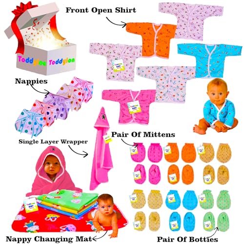 Image of Toddylon New Born Baby Essentials Kit 28 Combo Set (0-6 Months) | Newborn Hospital Bag Kit | Baby Combo Set for New Born | Infant Dress & Accessories Set | Ideal Gift for New Parents