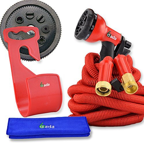 Garden Hose Expandable,Heavy Duty Flexible Hose Pipe with 8-Way Spary Nozzle,3/4" Patent Leak-Proof Connector Pocket Water Hose (100ft, red)