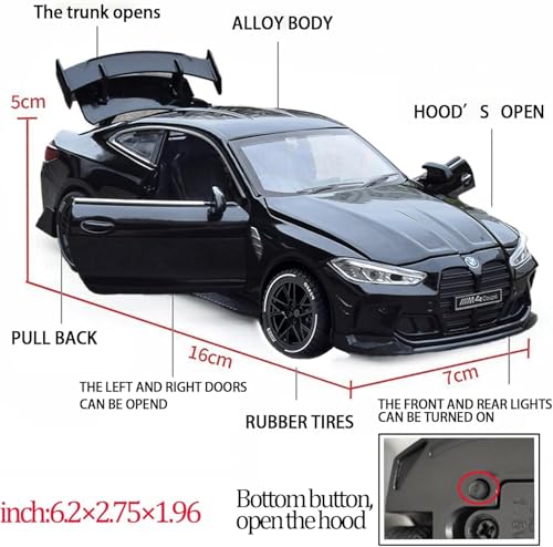 Image of Alokik Enterprise 1:32 Diecast Model Alloy BMW M4 Metal Pull Back Metal Car with Sound Light, Openable Doors Toy Vehicles for Kids Best Gifts 【Colors as Per Stock】