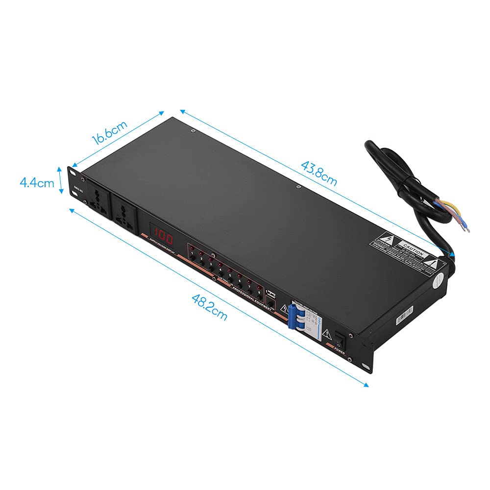 DB2-02 10-Fach Rack-Montage Power Sequence Controller Conditioner Überspannungsschutz Netzteilregler mit LED-Anzeige USB-Schnittstelle für DJ-Equipment Instrument Rigs Audio-Aufnahmesystem