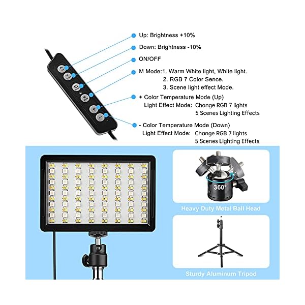 RGB LED Video Licht Dimmbare 2500-6500K Streaming Licht mit verstellbarem Stativ für Tisch- / Kleinwinkelaufnahmen… – Bild 6