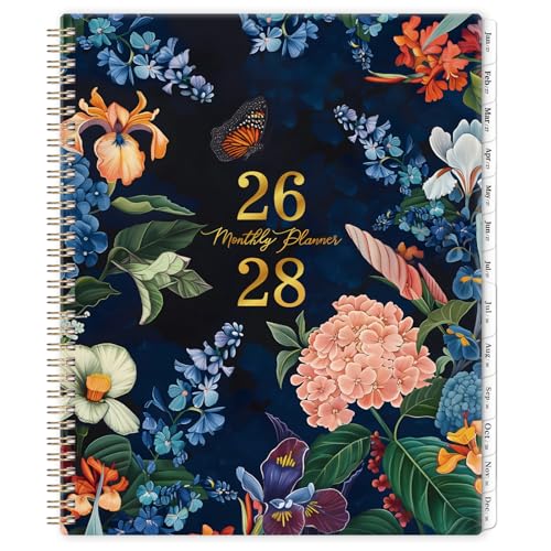 Monthly Planner/Calendar 2026-2028 - Monthly Calendar 2026-2028 July 2026 - June 2028 9 x 11 2 Years monthly Planner with Tabs Contacts + Back Pocket + Twin-wire Binding - Floral